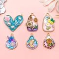 Detailed set of 6 oil-painting style floral and insect alloy pendants for DIY jewelry making - Dragonfly Butterfly Series (SN1387) / Set of 6