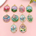 Floral oil painting style alloy pendants with imitation pearls for DIY jewelry making - Flower Series (SN1390) / Set of 10