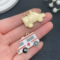Golden and white enamel ambulance alloy charms for DIY keychains and jewelry - White Ambulance (23069)