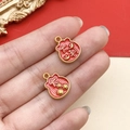 Golden red enamel lucky bag charms with Chinese characters for DIY jewelry making - Great Luck Fortune Bag Tag (21670)