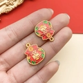 Lucky福 bag pendant in red and green enamel for DIY bracelets or jewelry making - Double Sided Wealth Money Bag (22524)