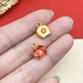 Golden dustpan charm with red 'Full' character and coin motif for DIY jewelry making - Wealth Dustpan Small Pendant (22735)