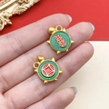 Golden turtle charms with green enamel and copper coin motifs for DIY jewelry - Money Turtle Lucky Pendant (22753)