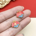 Cloud-shaped lucky pendant charm in gold-plated alloy with red and blue enamel detail - Auspicious Cloud Safety Lock (22811)