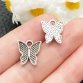 Silver butterfly alloy pendants set with textured wings and top rings for DIY jewelry - Antique Silver Spotted Insect Butterfly (22315)