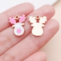 Macro view of reindeer enamel charms with pink antlers and gold textured back for DIY jewelry - Pink Christmas Deer Style (24980)