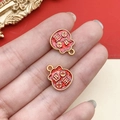 Red enamel Pixiu fortune charm with gold metal finish and Chinese characters - Wealth Fortune Tag Charm (22823)