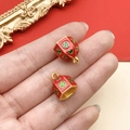 Red enamel Pixiu gold pendant with lucky coin pattern for DIY jewelry making - Full Money House Pendant (22825)