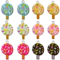 Colorful resin lollipop charms with spiral patterns and glitter for DIY jewelry making - 6 Styles Resin Lollipop 12 Pieces Set (SN1529)