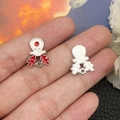 Silver snowman alloy charm with white enamel and red dots for DIY bracelet making - White Christmas Reindeer Head (19642) 17x14mm