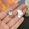 DIY Santa Claus enamel alloy pendant with red finish and silver textured back - Red Santa Carrying Gift (19661) 23x23mm