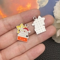 Christmas Santa Claus alloy oil-dripping charm pendant with silver finish for DIY jewelry - Yellow Chimney Star Santa Claus (19663) 23x20mm