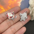 Santa Claus alloy drip oil charm with silver finish for DIY jewelry and bracelets - Red Skiing Santa Claus (19664) 24x21mm