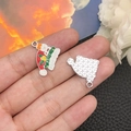 Enamel snowman and stocking Christmas pendant charm held in hand for DIY jewelry - Red Snowman Christmas Hat (19665) 20x21mm
