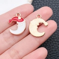 Macro view of gold alloy moon Santa pendant with red enamel for DIY jewelry making - Enamel Red and White Christmas Moon (8868)