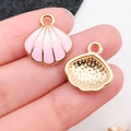 Pendentif coquillage émaillé dégradé rose et blanc doré pour création de bijoux DIY - Coquillage Marin en Émail Rose (12032)