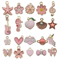 Pink enamel alloy pendants set including starfish and unicorn for DIY jewelry making - Pink Series (SN991)