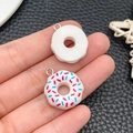 DIY resin donut charms with colorful sprinkles and metal loops for bag accessories - White Resin Round Donut Style(17182)