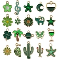 20pcs green enamel cactus daisy alloy charms with gold plating for DIY jewelry making - Green Series (SN992)
