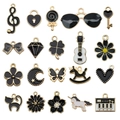 20-piece black and gold alloy DIY charms set including musical notes and hearts - Black Series (SN994)