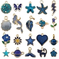 Set of 20 blue enamel charms including celestial and ocean themes for DIY jewelry making - Dark Blue Series (SN995)