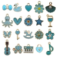 Set of 20 light blue enamel alloy charms featuring swans, guitars, and shells for DIY jewelry - Lake Blue Series (SN998)