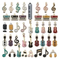 Colorful enamel music pendants set featuring piano guitar and musical notes in grid - Mixed 40 Styles Music Symbol Series