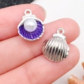 Pendentif coquillage argenté avec émail violet et perle pour création de bijoux DIY - Violet Émail Coquillage Perle Marina (15385)