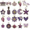 20pcs purple alloy DIY charm set featuring unicorn and daisy floral pendants with gold trim - Purple Series (SN999)