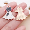 Detail of Halloween vampire cat enamel charms showing front design and back rose gold texture - 1 Piece (25x20mm)