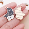 Macro view of a crescent moon and skull charm with black enamel cat and star details - 1 Piece (26.5x17.5mm)
