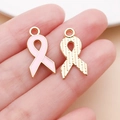 Dettaglio di ciondoli a nastro in smalto rosa e oro per gioielli di sensibilizzazione - Ciondolo Nastro con Fiocco Rosa Piccolo (24871)