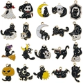 Set of 20 Halloween alloy charms featuring black cat skeletons for DIY jewelry making - Halloween Cat Skeleton Full Series (SN1600)