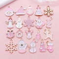 Roze en witte kerstbedeltjes set van legering met rendier en sneeuwvlok hangers - Roze en Wit Kerstmis Emaille Set (SN1585)