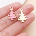 Detailed macro view of pink enamel Christmas tree charm for DIY jewelry making - Pink Christmas Tree Style (24977)