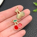 DIY cherry pendant set featuring gold textured and red enamel styles for jewelry making - Enamel Red Fruit Cherry (21353) / 20x16mm