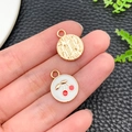 DIY cherry pendant set with gold textured and white enamel charms for jewelry making - Enamel White Round Cherry (21375) / 17x13mm