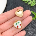 Enamel heart pendant with cherry design and gold beaded edges for DIY jewelry - KC Gold White Enamel Peach Heart Fruit Cherry (23385) / 17x16x3mm