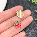 Handmade red strawberry alloy drip oil pendant for DIY jewelry earring and bracelet - KC Gold Red Enamel Fruit Strawberry (23388) / 17x12x1mm