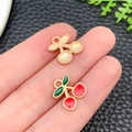 DIY cherry fruit charms in gold and red enamel finish for jewelry making - KC Gold Red Enamel Fruit Small Cherry (23389) / 13x12x2mm