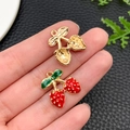 DIY handmade strawberry alloy charms with red enamel and gold finish for jewelry making - KC Gold Red Enamel Fruit Strawberry Cherry (23396) / 18x17x5mm