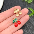 DIY cherry fruit charms in red enamel and gold metal finish for jewelry making - KC Gold Red Enamel Fruit Cherry (23402) / 17x13x3mm