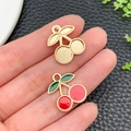 Red enamel cherry charm with gold mesh texture pendant for DIY jewelry making - KC Gold Red Enamel Fruit Cherry (23438) / 19x16x2mm