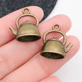 Vintage bronze teapot charms for DIY jewelry making shown for size comparison - Antique Bronze Kettle (631)
