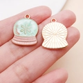 Roze en muntgroene emaille kerstkristallen bol bedeltjes voor DIY-sieraden - Ronde Sneeuwvlok Kristallen Bol Stijl (12352)