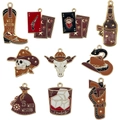 10-piece western cowboy alloy charms set with skulls, boots, and whiskey for DIY jewelry - Western Cowboy Series (SN1598)