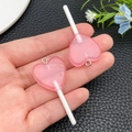 Ciondoli a forma di lecca-lecca cuore rosa in resina con glitter per gioielli - Rosa Trasparente (24551)