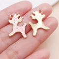 Pink and white enamel deer charm with golden sunburst back for DIY jewelry making - Pink Christmas Elk Style (24973)
