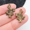 Set mit zwei Vintage-Bronze-Hasenanhängern mit Hörnern für DIY-Schmuckherstellung - Doppelseitiger Märchenhase (6964)