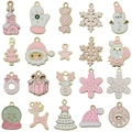 Set van 20 roze en gouden kerstbedeltjes voor DIY-sieraden en sleutelhanger hangers - Roze en Wit Kersthangers Set (SN1590)